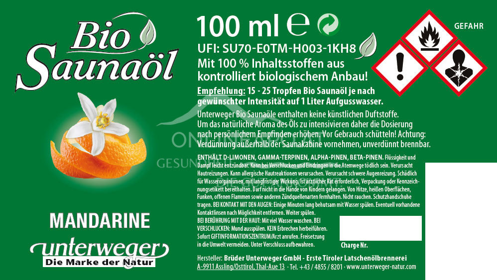 unterweger Organic Sauna Oil Mandarin (100ml)