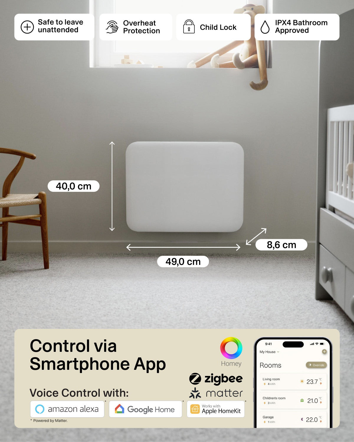 mill Invisible Smart WiFi Panel Heater 400W, weiss, Ansicht 2