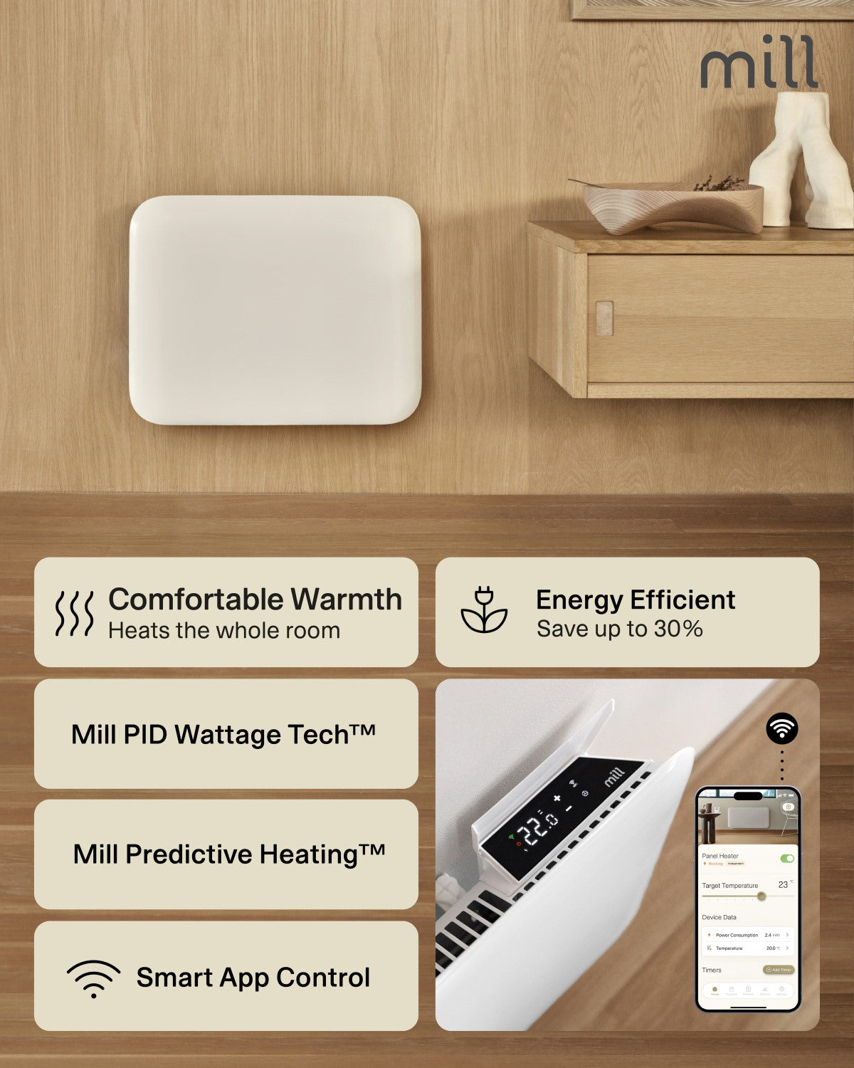 mill Invisible Smart WiFi Panel Heater 400W, weiss, Ansicht 3