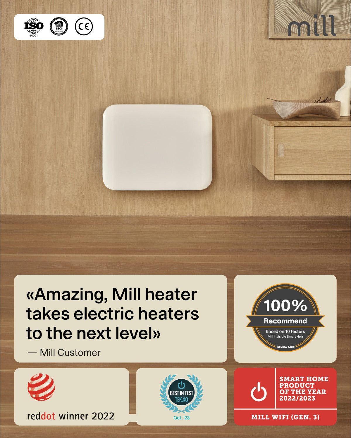 mill Invisible Smart WiFi Panel Heater 400W, weiss, Ansicht 5
