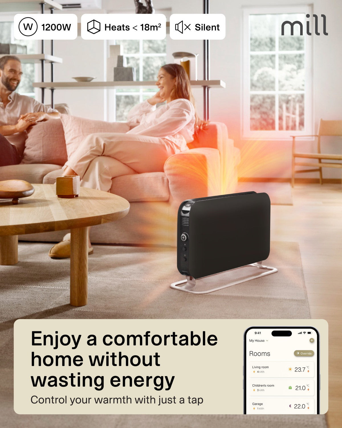 mill WiFi Portable Heater 1200W, schwarz, Ansicht 2