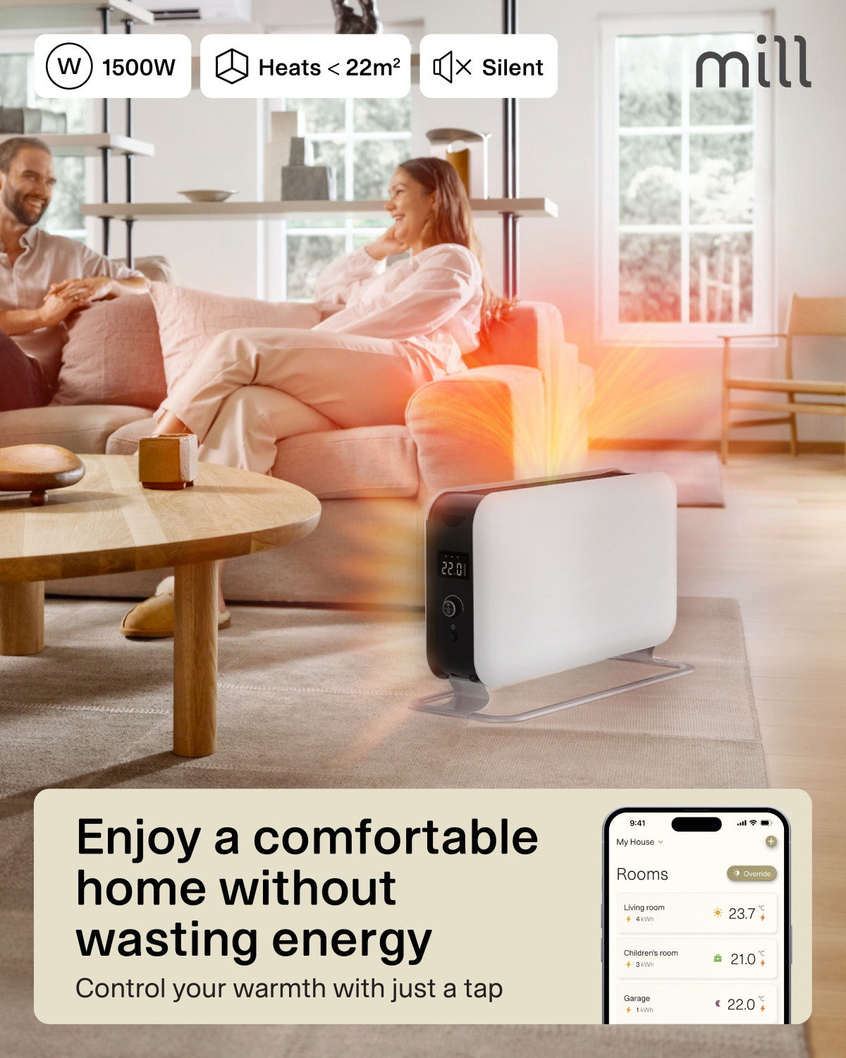 mill WiFi Max Portable Heater 1500W, weiss, Ansicht 2
