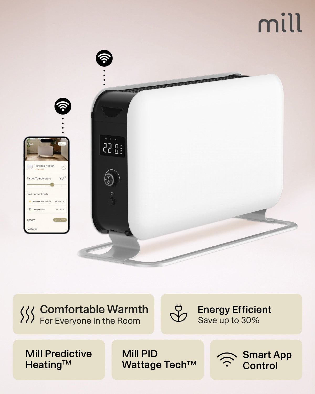 mill WiFi Max Portable Heater 1500W, weiss, Ansicht 3