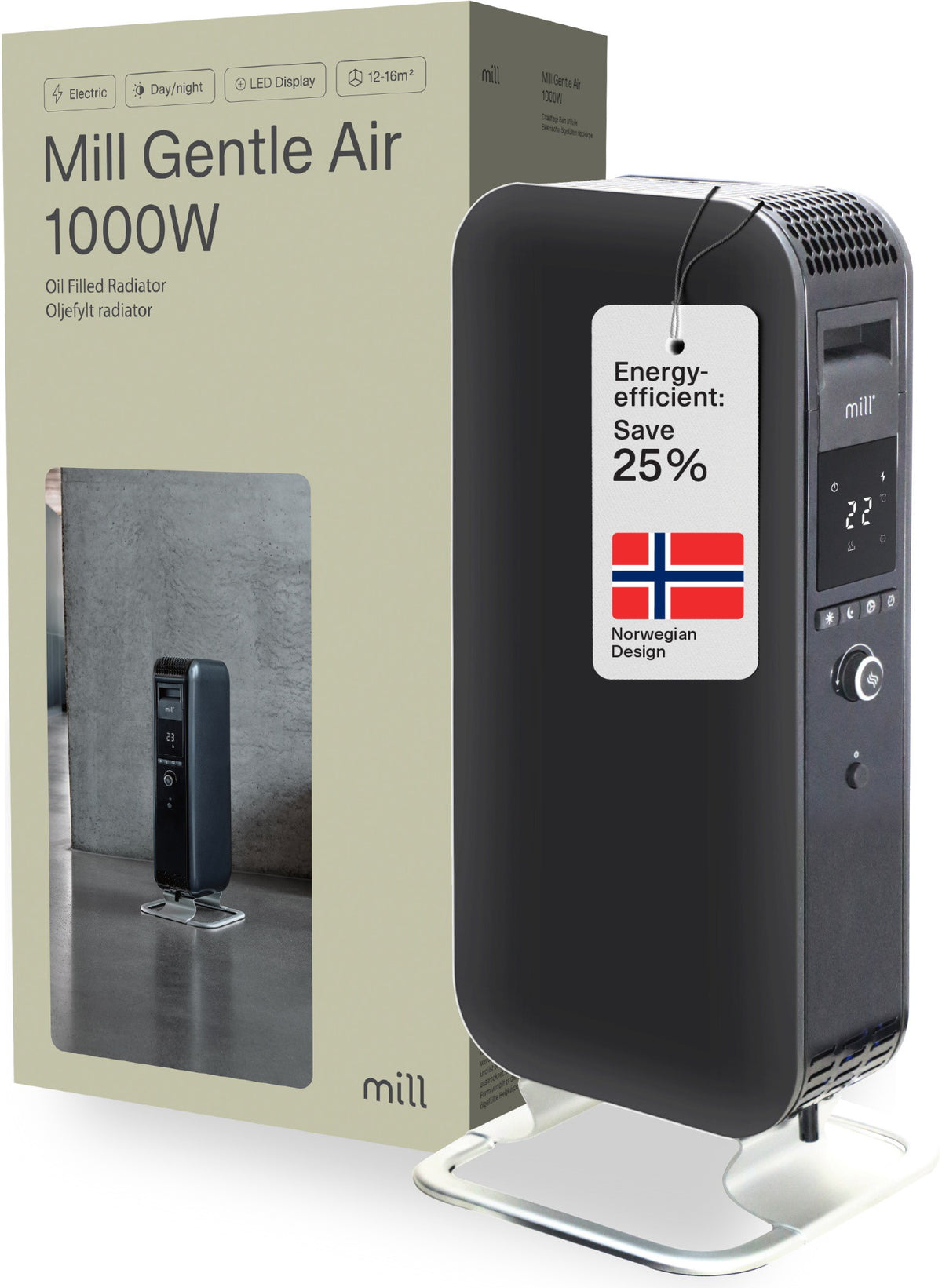 mill Gentle Air Öl-Heizkörper 1000W, schwarz, 27x26x65.5cm