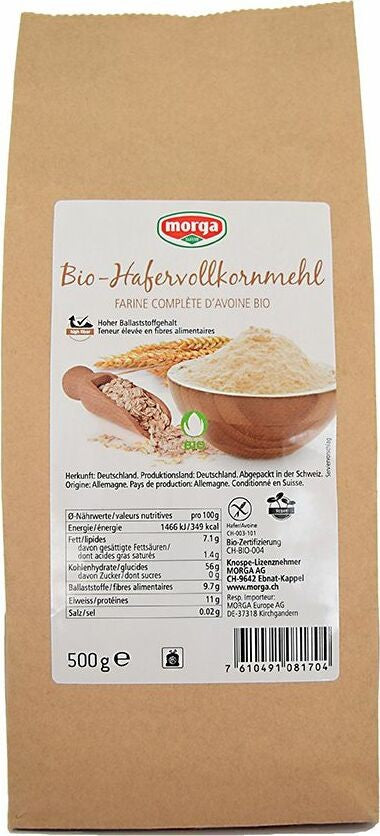 morga Hafervollkornmehl Bio Knospe glutenfrei (500g)