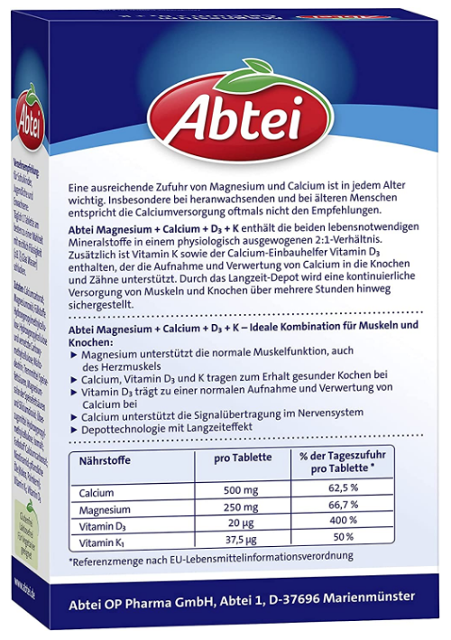 Abtei Magnesium Calcium + D3 + K (42 Stk)