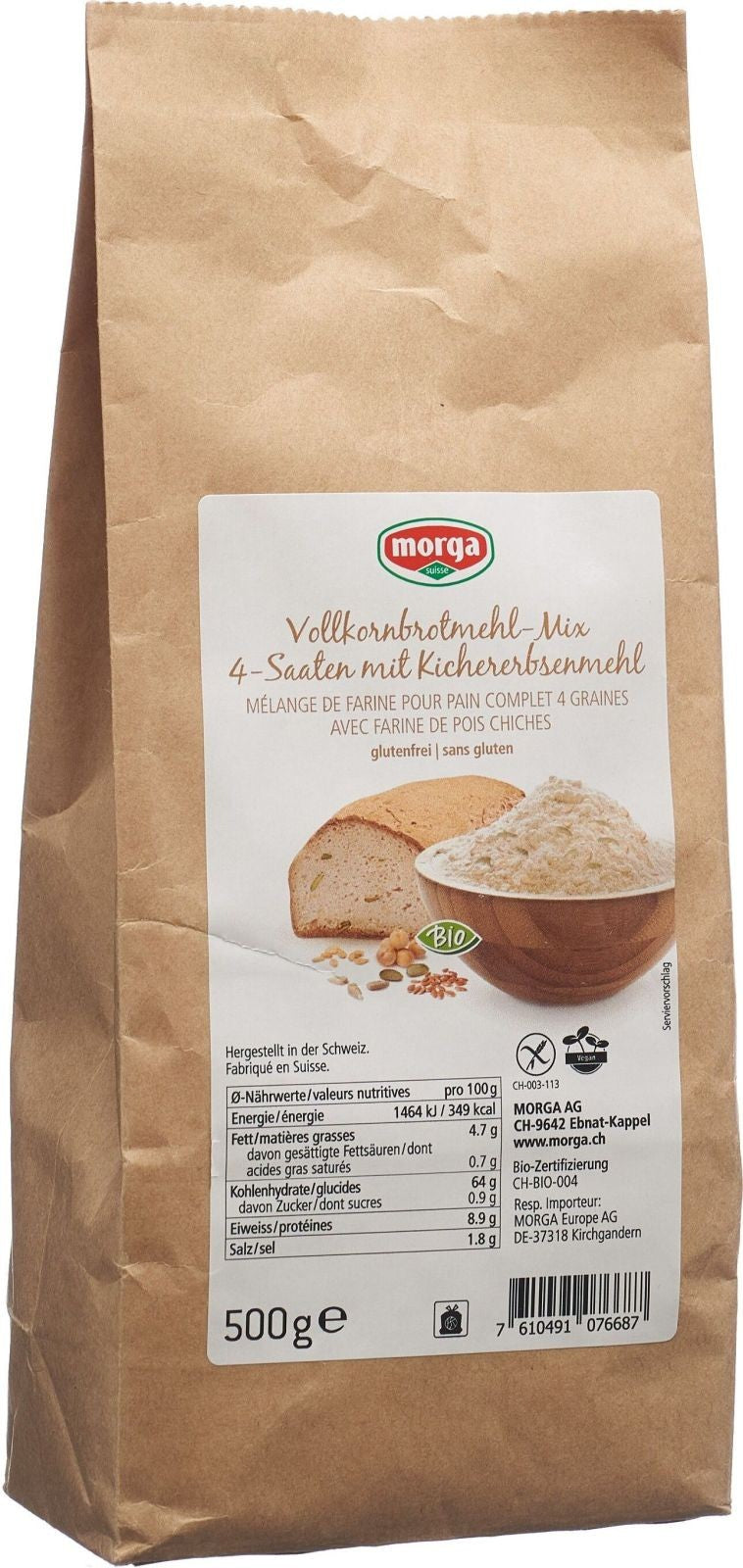 morga Vollkornbrot-Mehl-Mix 4-saaten glutenfrei Bio (500g)