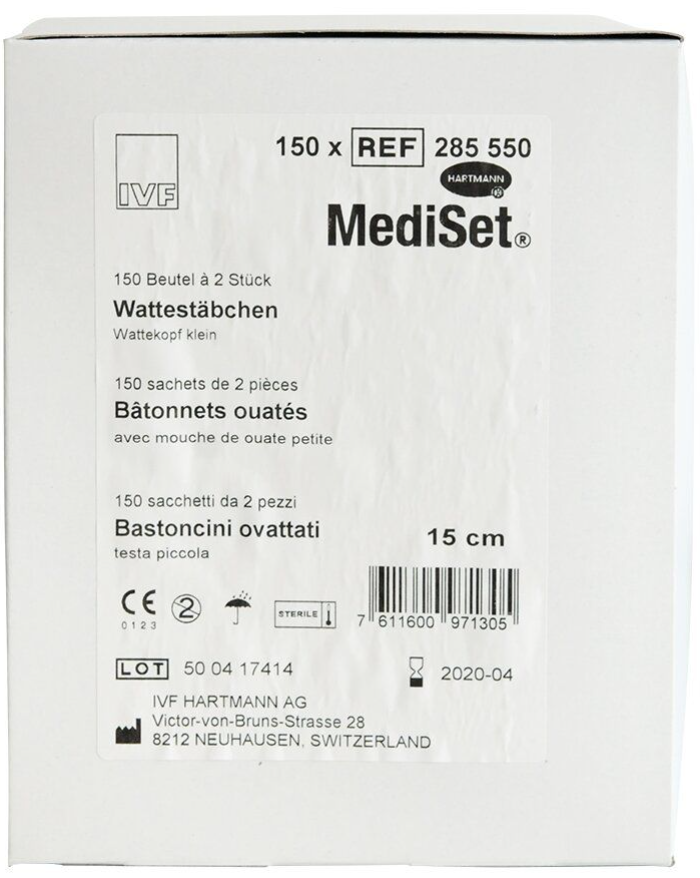 MediSet Wattestäbchen Wattenkopf klein (150x2 Stk)