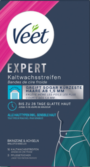 Veet EXPERT Kaltwachsstreifen Bikinizone & Achseln (16 Stk)