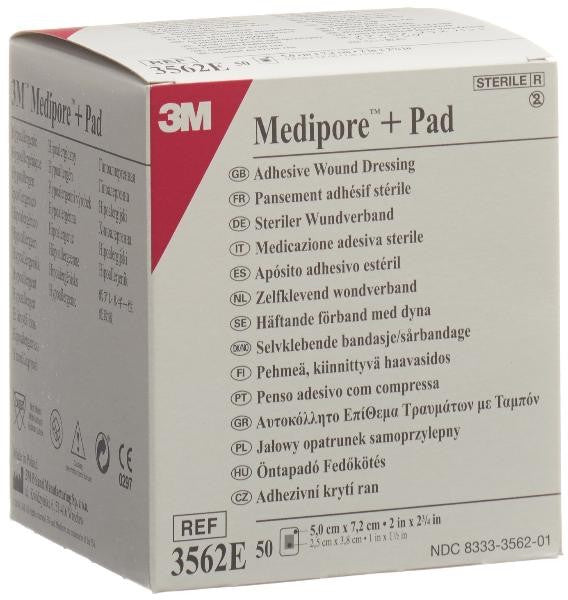 3M Medipore + Pad 5x7.2cm Wundkissen 2.8x3.8cm (50 Stk)
