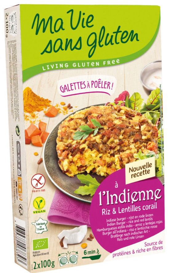 Ma vie sans gluten Bratlinge nach indischer Art - Reis & rote Linsen (2x100g)