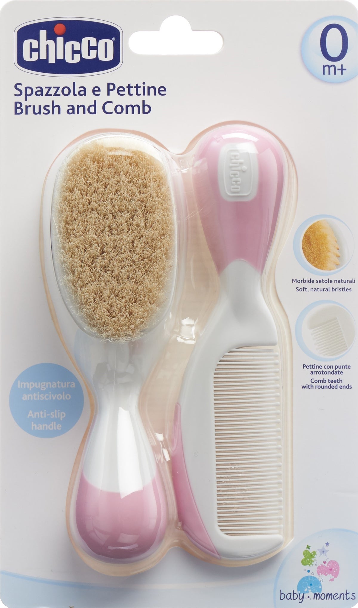 chicco Kamm und Bürste Naturborsten pink 0m+ (1 Stk)