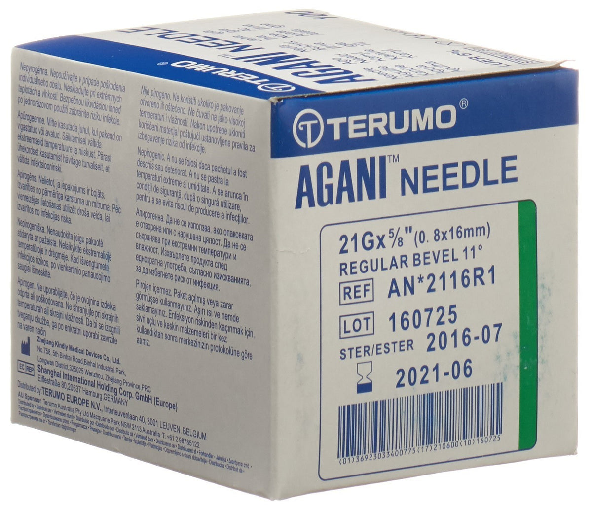 TERUMO Agani Einmalkanüle 21G 0.8x16mm grün (100 Stk)