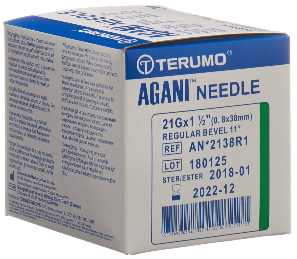 TERUMO Agani Einmalkanüle 21G 0.8x38mm grün (100 Stk)