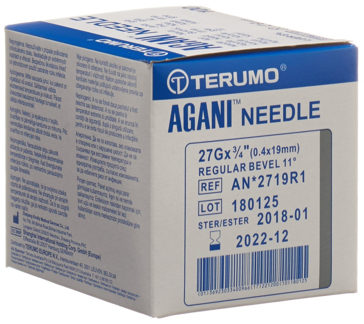 TERUMO Agani Einmalkanüle 27G 0.4x19mm grau (100 Stk)