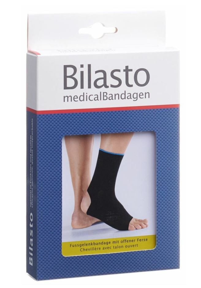 Bilasto Fussgelenkbandage Ferse offen schwarz/blau M (1 Stk)