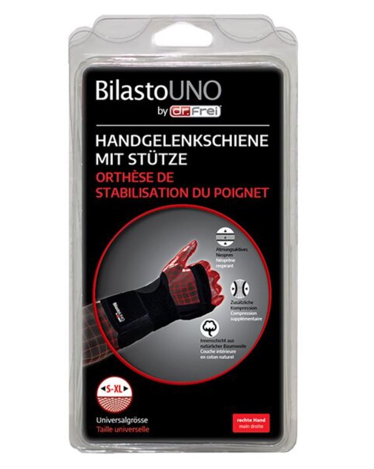 Bilasto Uno Handgelenkschiene rechts mit Stütze und Velcro S-XL (1 Stk)