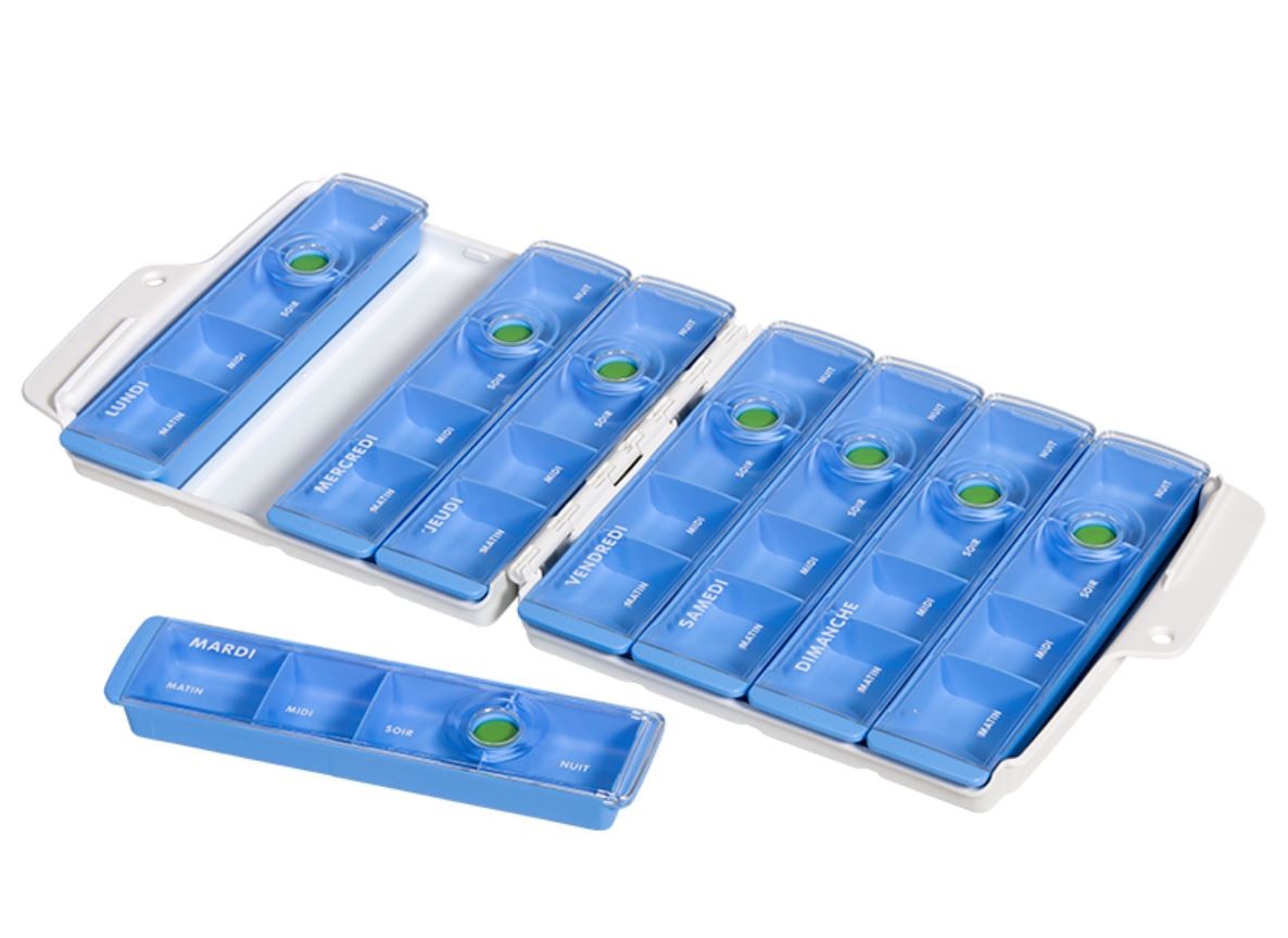 Wibox Pro Medidispenser 7 Tage 4 Fächer/Tag Koffer Französisch (1 Stk)