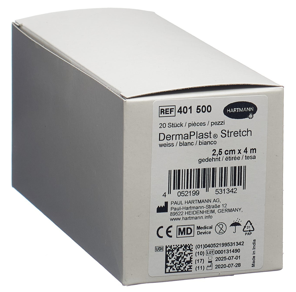 DermaPlast STRETCH Gazebinde 2.5cmx4m weiss (20 Stk)