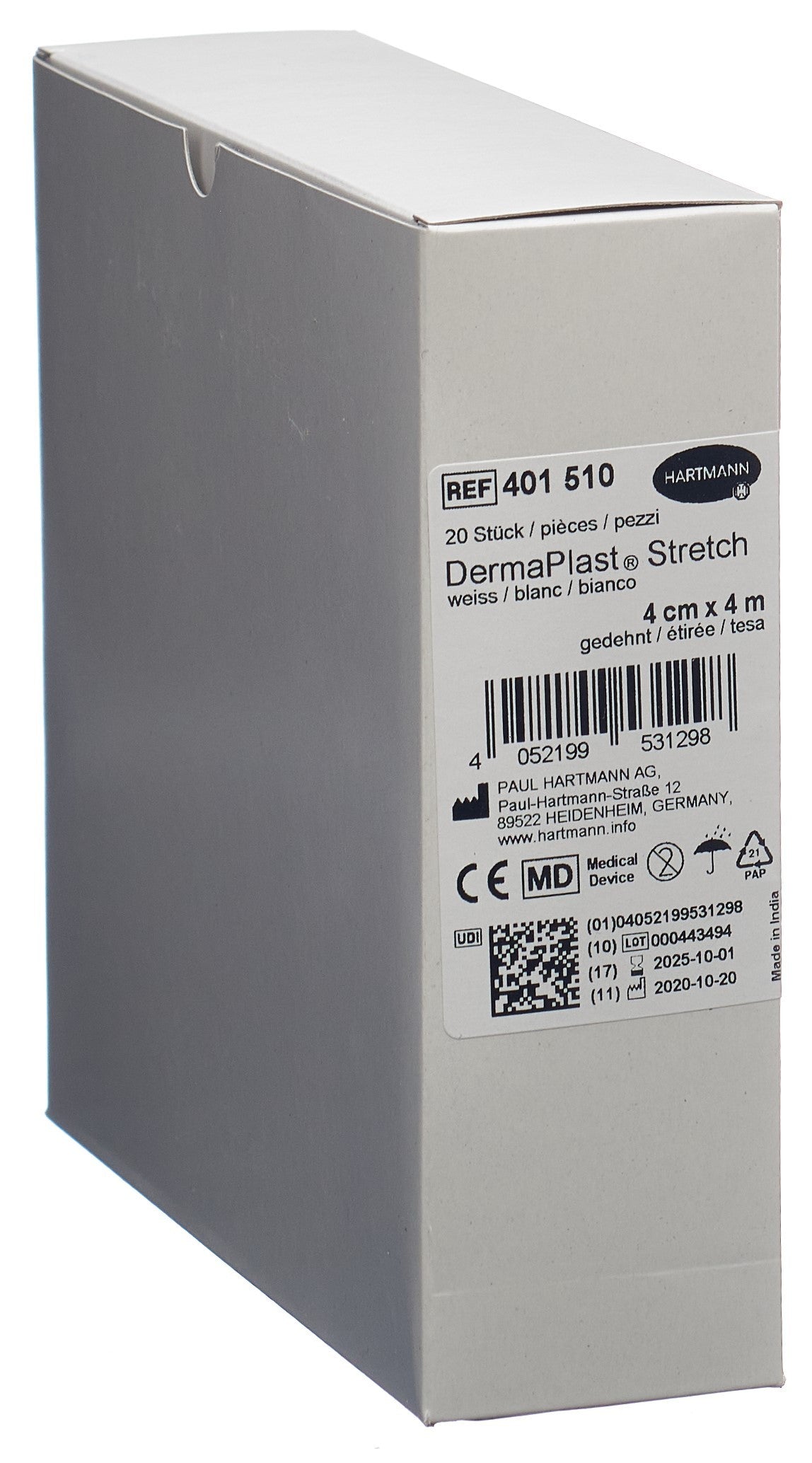 DermaPlast STRETCH Gazebinde 4cmx4m weiss (20 Stk)