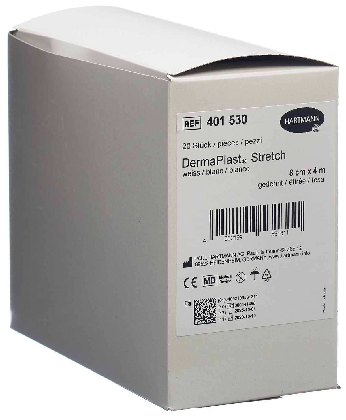 DermaPlast STRETCH Gazebinde 8cmx4m weiss (20 Stk)