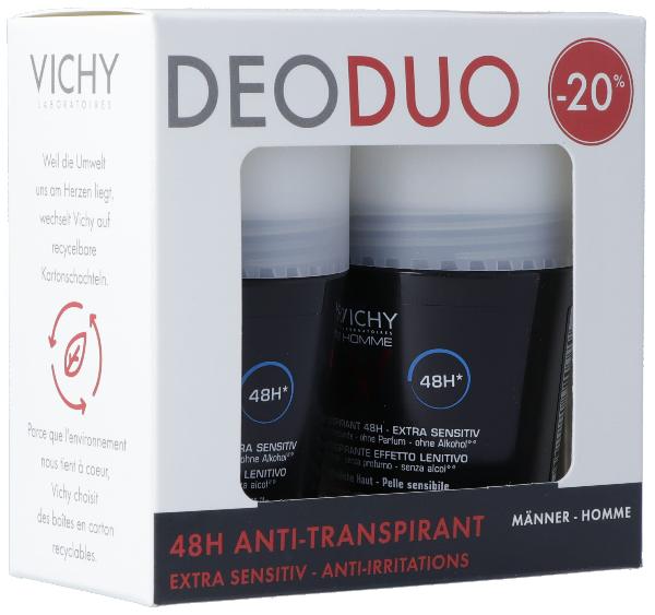 Vichy Homme Deo Roll-on Sensitive Skin 48h Duo (2x50ml)