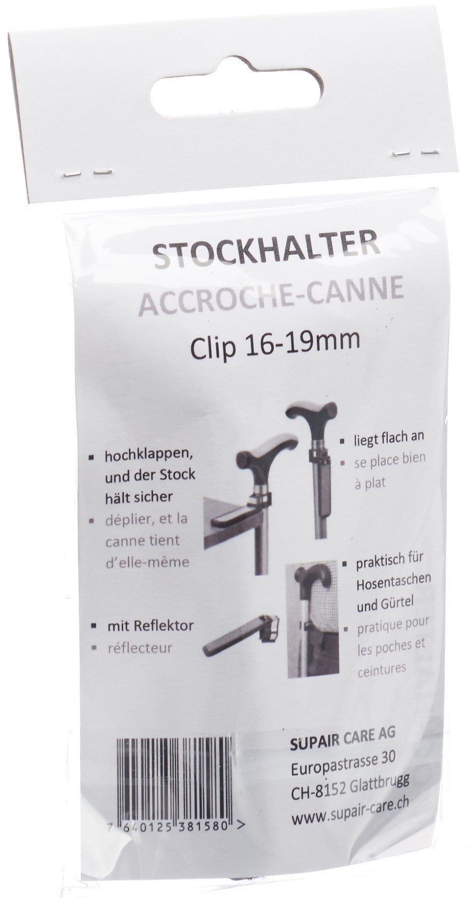 SUPAIR Gehstockhalter mit Reflektor 16-19mm (1 Stk)