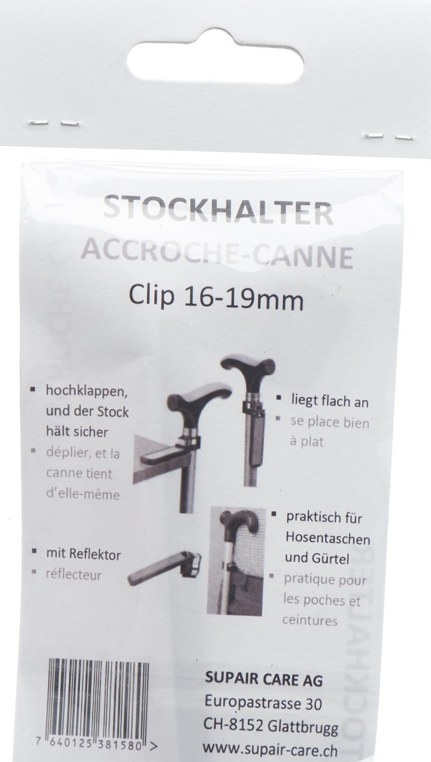 SUPAIR Gehstockhalter mit Reflektor 16-19mm (1 Stk)