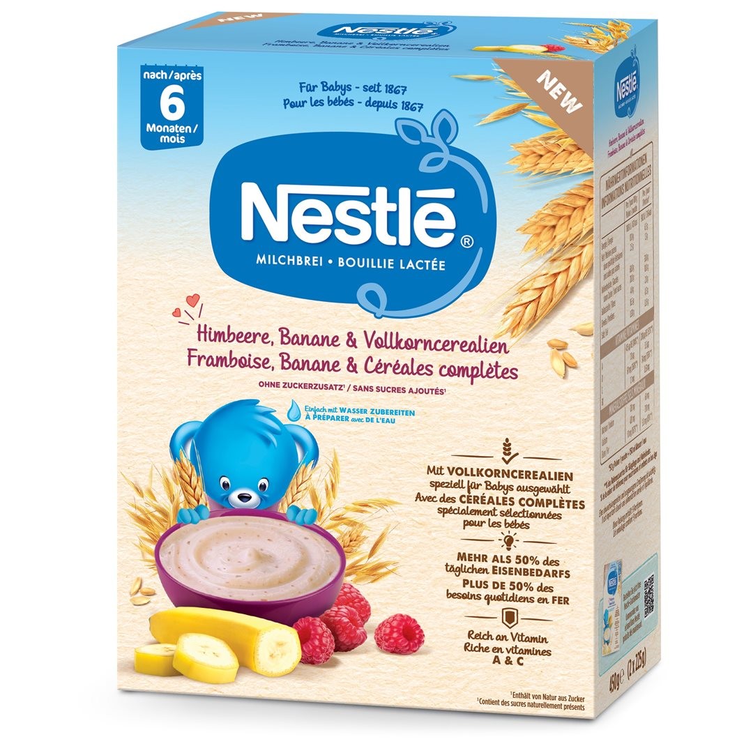 NESTLE Milchbrei Himbeere, Banane &Vollkorncerealien 6M (450g)