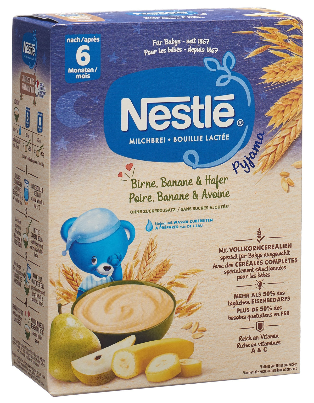 NESTLE Milchbrei Pyjama Birne Banane & Hafer 6M (450g)