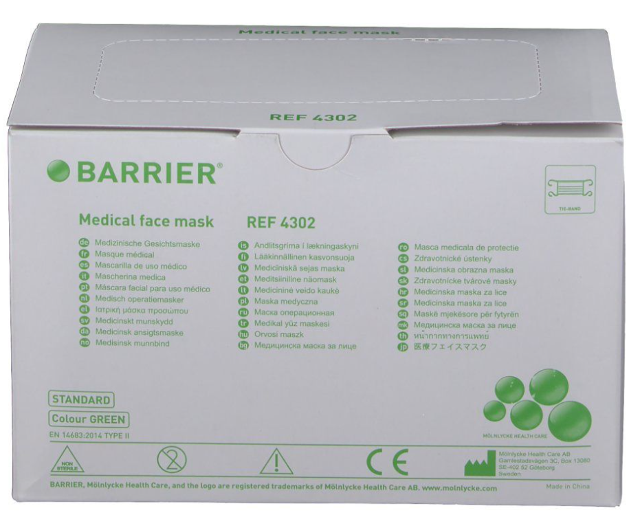 BARRIER OP Masken Basic grün Typ II Binden (50 Stk)