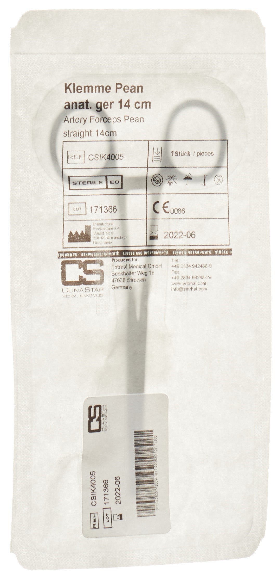 CLINA STAR Klemme Pean 14cm anatomisch gerade steril (1 Stk)