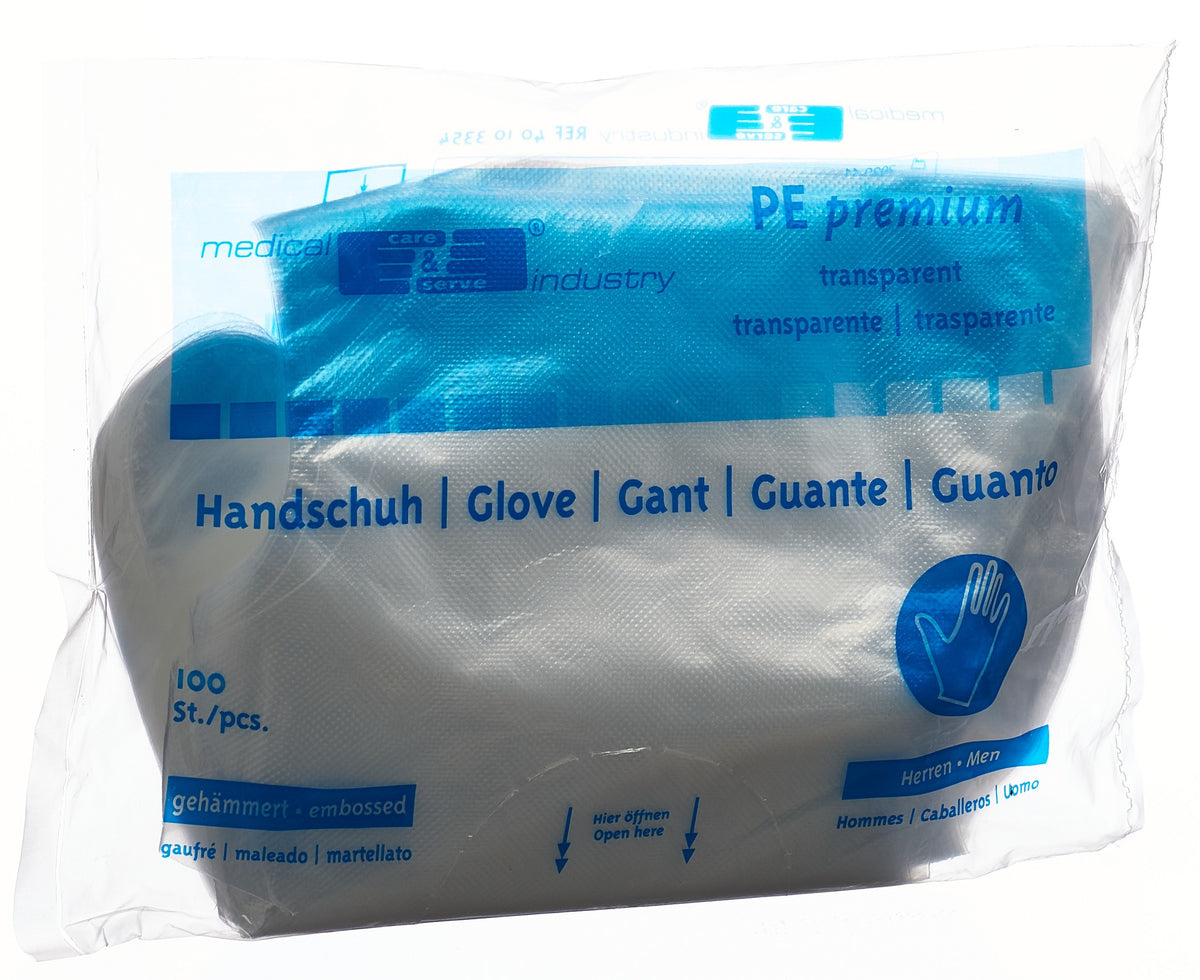 GRIBI Plastikhandschuhe PE 295mm Herren transparent gerippt unsteril (100 Stk)