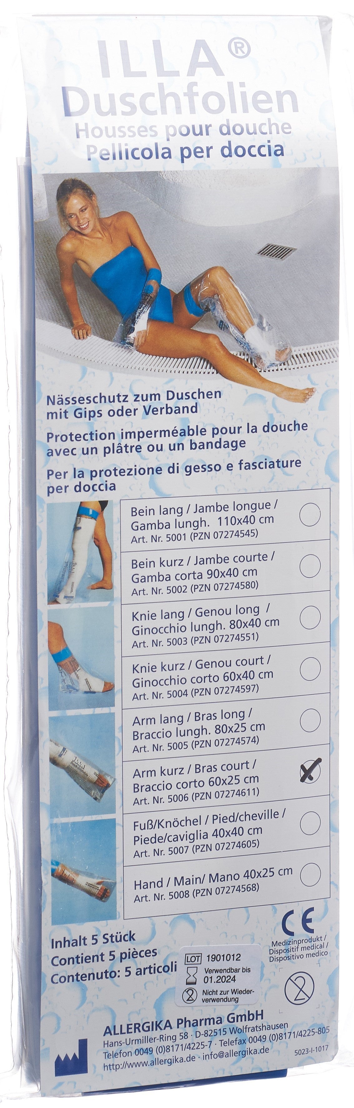 ILLA Dusch Schutzfolie 60x25cm Arm kurz ( 5 Stk)