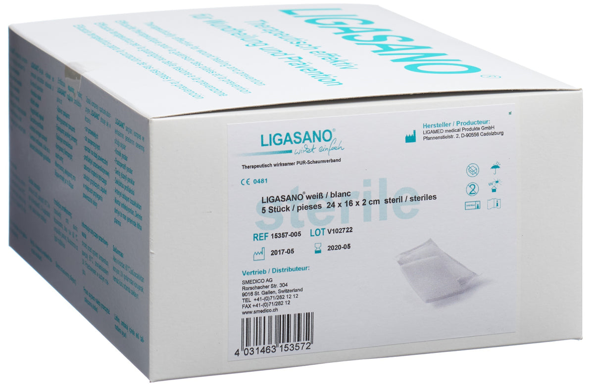 LIGASANO Schaumstoff Kompressen 24x16x2cm steril (5 Stk)