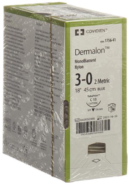 DERMALON Fil de suture 45cm bleu 3-0 C-13 (36 pces)