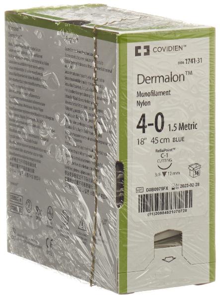 DERMALON Fil de suture 45cm bleu 4-0 C-1 (36 pces)