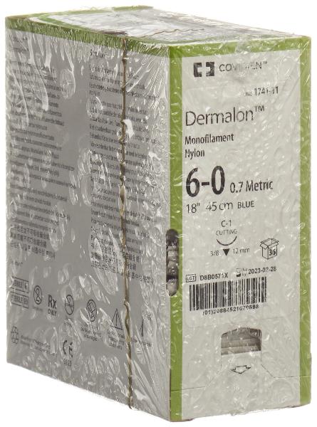 DERMALON Fil de suture 45cm bleu 6-0 C-1 (36 pces)