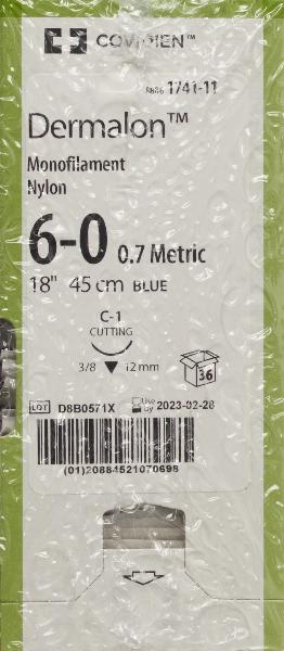 DERMALON Fil de suture 45cm bleu 6-0 C-1 (36 pces)