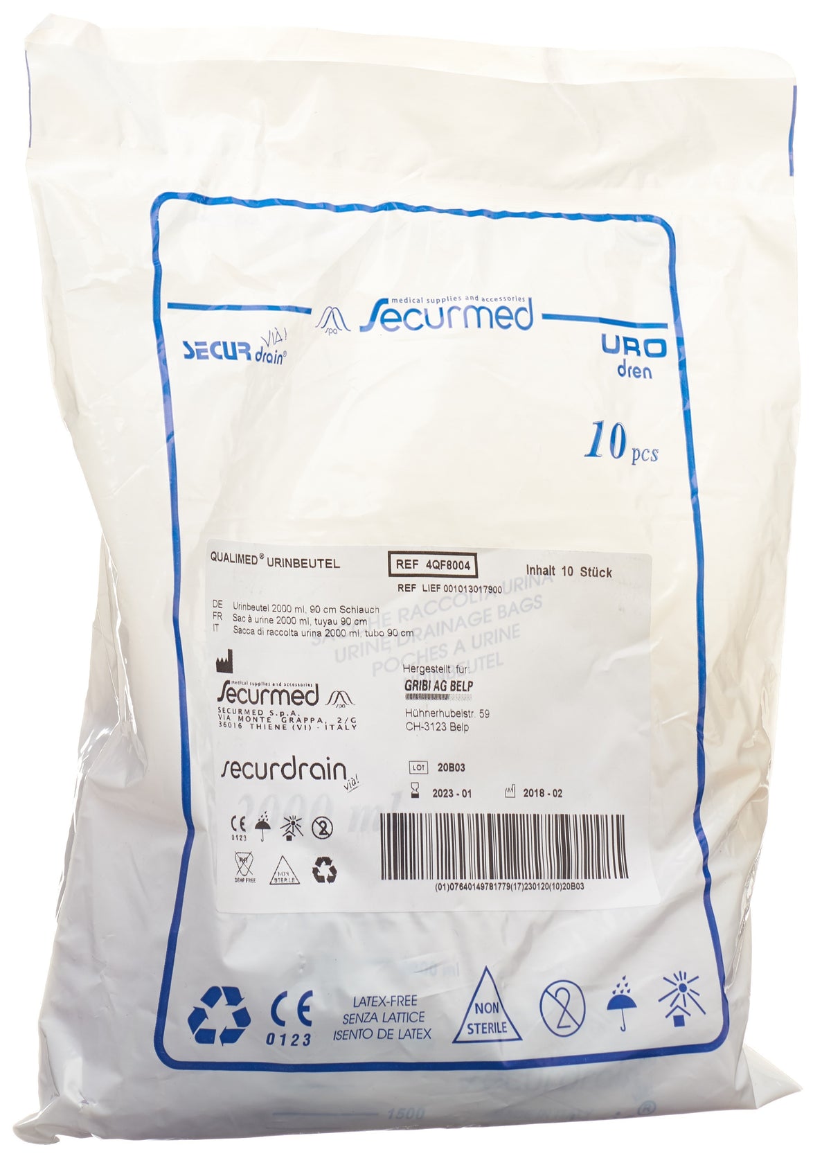 Qualimed Urinbeutel 2l 90cm ohne Rücklaufventil (10 Stk)