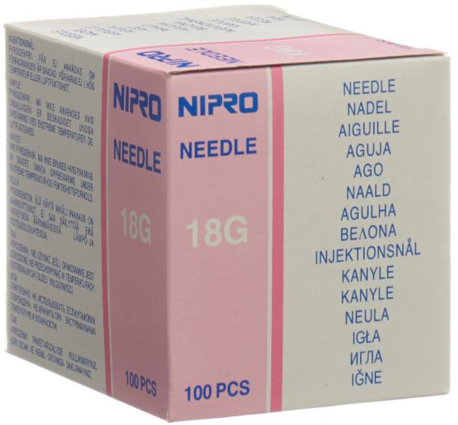 NIPRO Einmalkanülen 1.2x38mm 18Gx1 1/2" rosa (100 Stk)