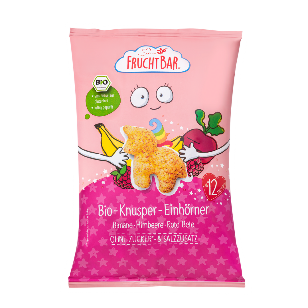 FRUCHTBAR Bio Knusper-Einhörner Banane Himbeere Rande (30g)