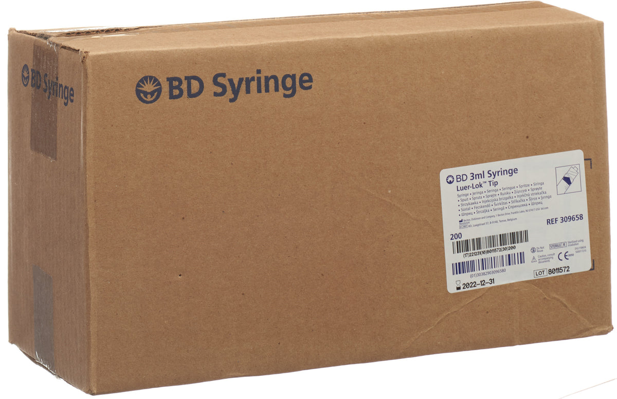 BD Plastipak Spritze 3ml, 3-teilig, Luer-Lock zentriert (200 Stk)