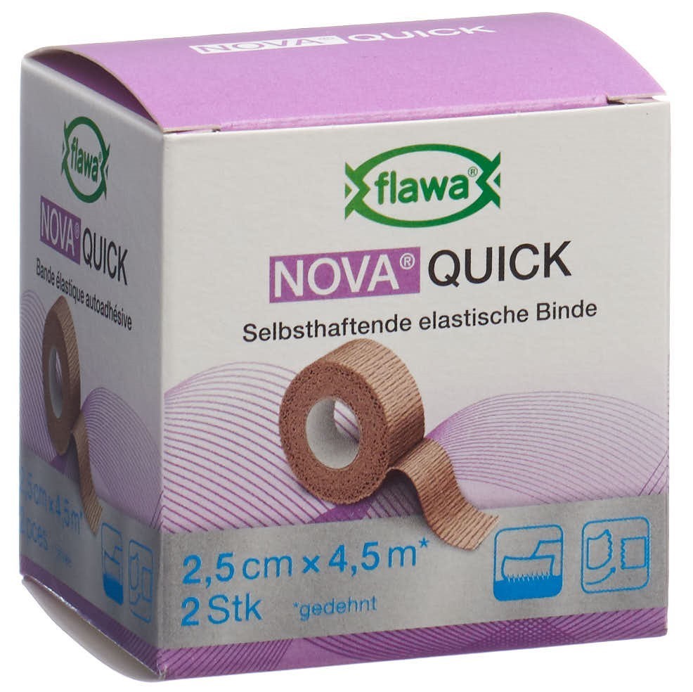 flawa NOVA QUICK kohäsive Reissbinde, 2.5cmx4.5m, hautfarbe (2 Stk)