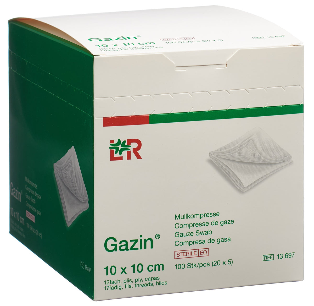 Gazin Mullkompress Set 10x10cm, 12-fach, steril (100 Stk)