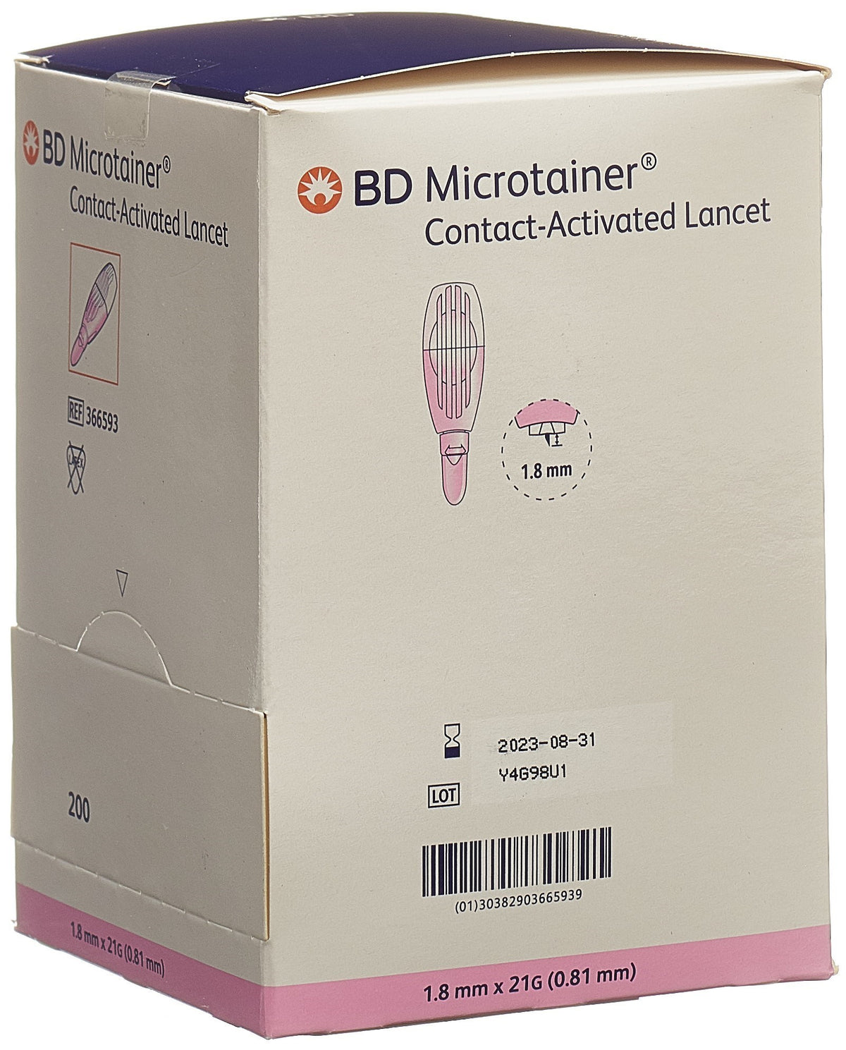 BD Microtainer kontaktaktivierte Lanzetten 21Gx1.8mm pink (200 Stk)