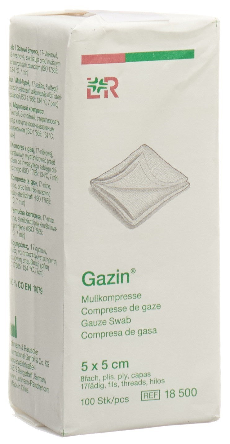 Gazin Mullkompressen 5x5cm 8-fach unsteril (100 Stk)
