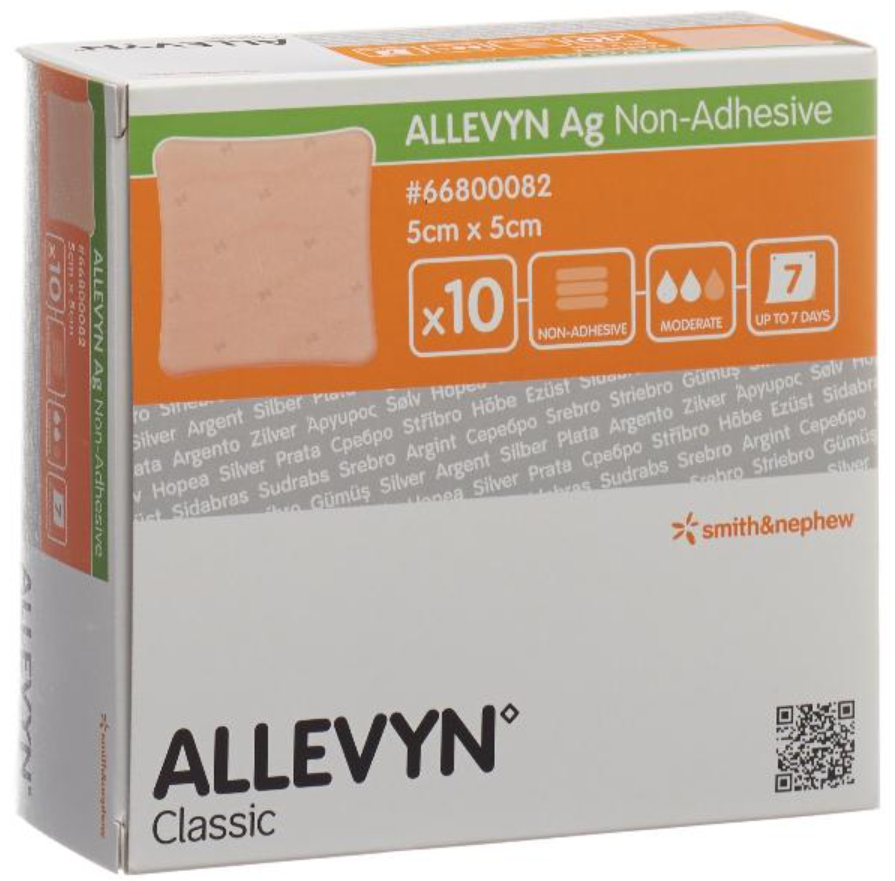 ALLEVYN Ag Non-Adhesive Wundkompressen, 5x5cm (10 Stk)