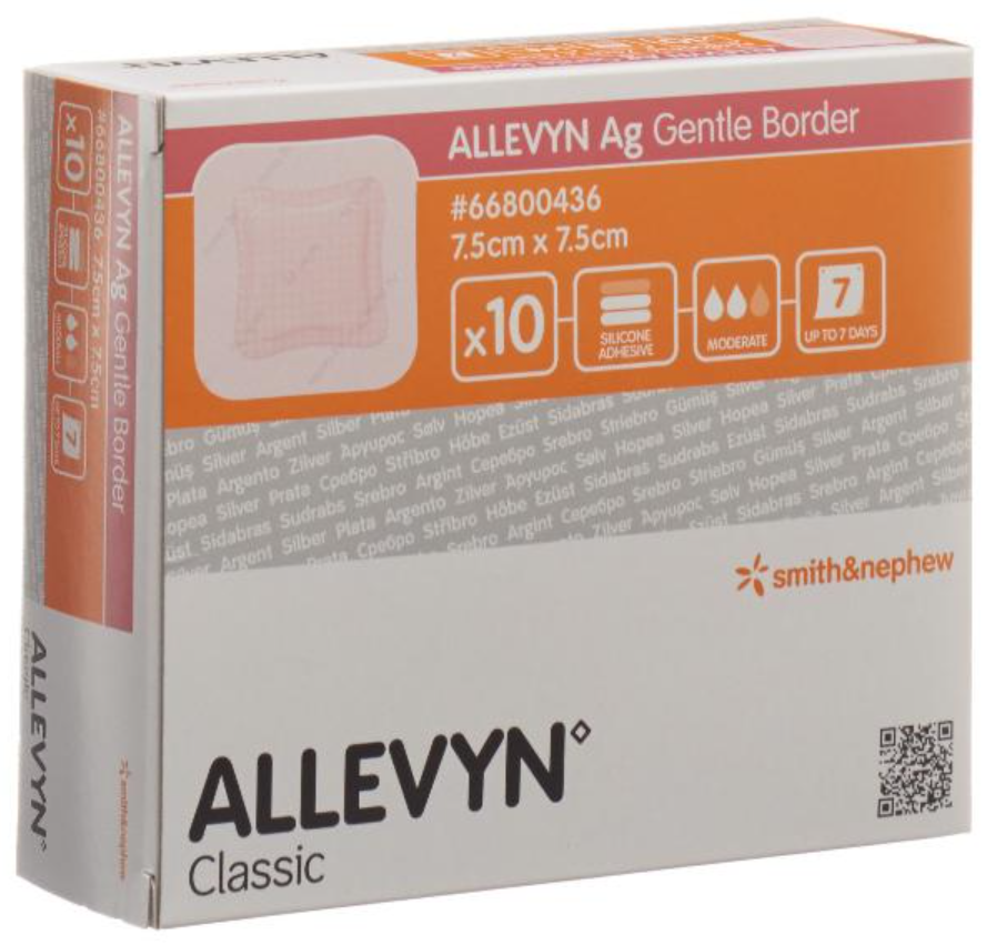 ALLEVYN Ag Gentle Border Wundverband, 7.5x7.5cm (10 Stk)