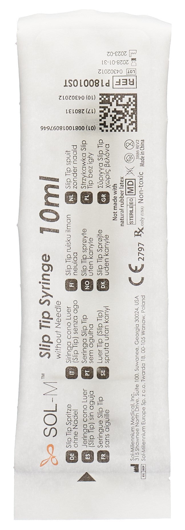 SOL-M Einwegspritze 10ml, SlipTip Box (100 Stk)